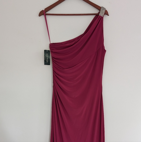 NWT Ralph Lauren Evening Gown Pink Elegant‎ One-Shoulder Beaded Dress 14 - Picture 7 of 9